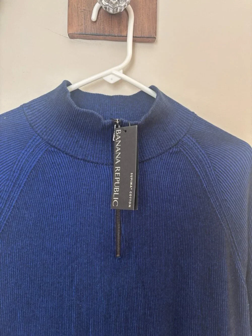 NWT Banana Republic Mens Size M Blue 1/4 Zip Pullover Ribbed Supima Cotton